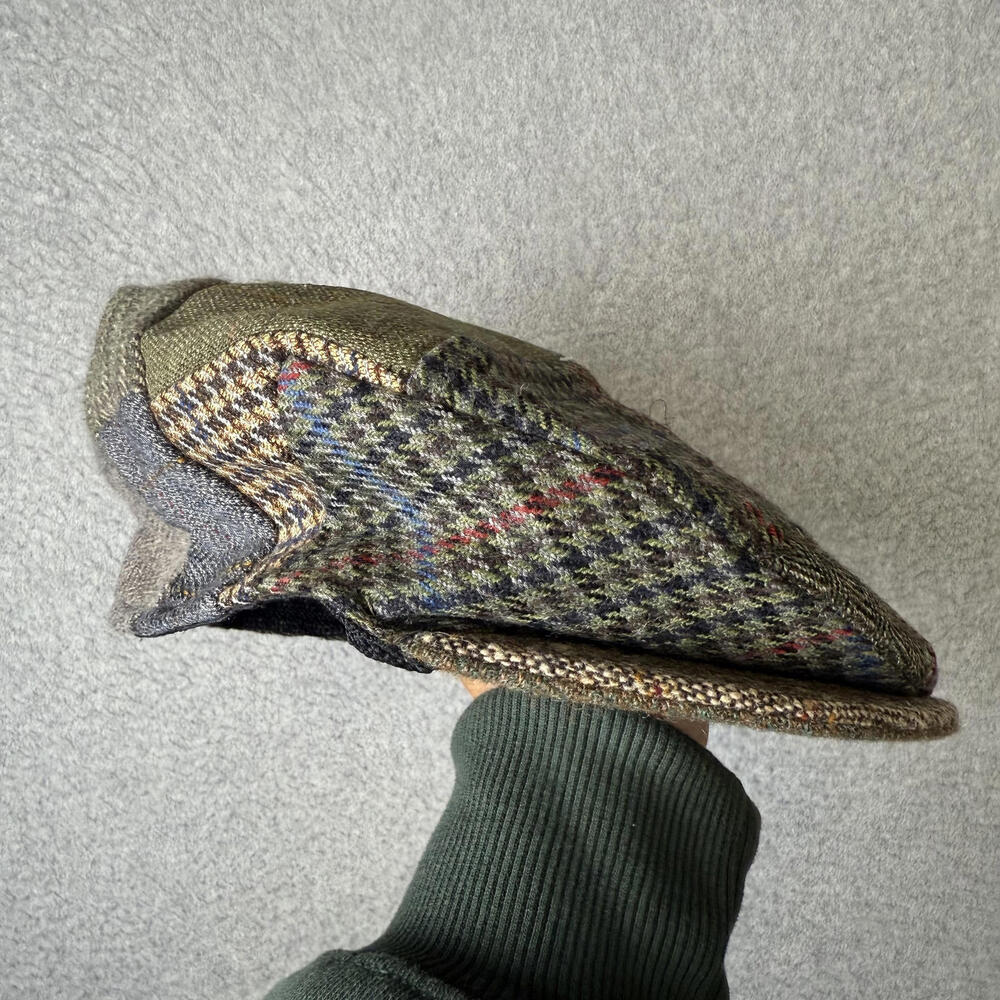 Orvis Men's Wool Blend Patchwork Brown Checked Herringbone Lined Cabbie Newsboy